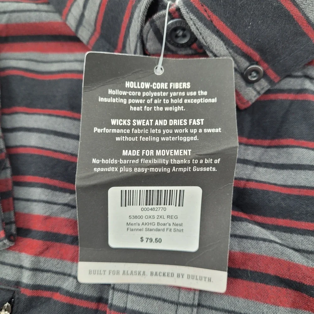 Duluth Trading Alaskan Hardgear Boars Nest Flannel Shirt Mens 2XL Red Gray 53800